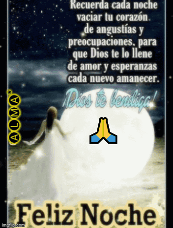 A Woman In A White Dress Is Standing In Front Of A Full Moon With A Feliz Noche Message GIF