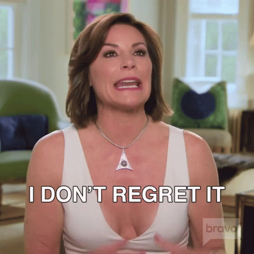 A Woman In A White Dress Says I Don 'T Regret It GIF