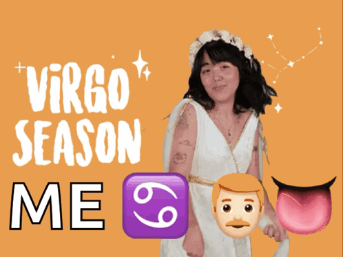 A Woman In A White Dress With The Words Virgo Season Me Behind Her GIF