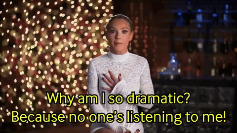 A Woman In A White Lace Dress Says Why Am I So Dramatic Because No One 'S Listening To Me ! GIF