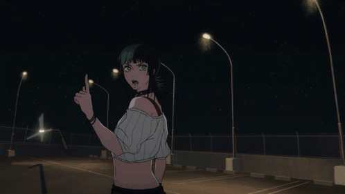 A Woman In A White Shirt Is Pointing At Something GIF