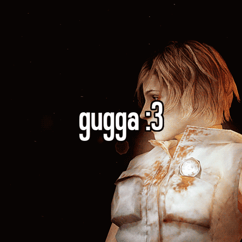 A Woman In A White Shirt Is Standing In Front Of A Black Background That Says Gugga : 3 GIF