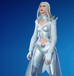 A Woman In A White Superhero Outfit Is Standing In Front Of A Blue Background GIF