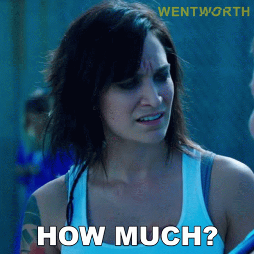A Woman In A White Tank Top Asks How Much GIF