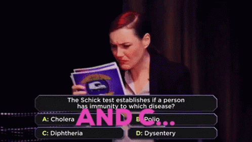 A Woman In A Wig Is Answering A Question About The Schick Test GIF