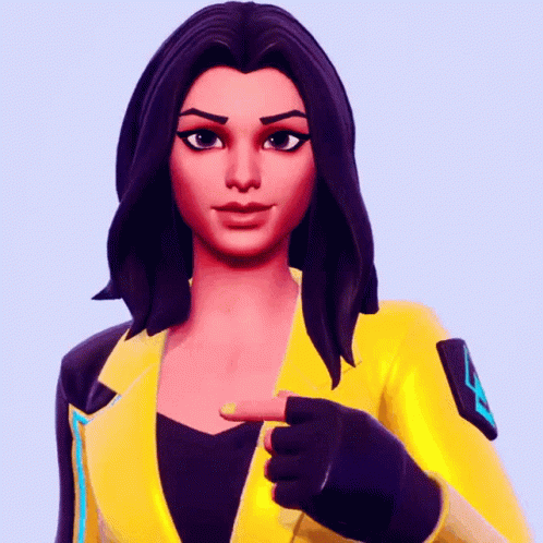 A Woman In A Yellow Jacket Is Pointing Her Finger At Her Chest GIF