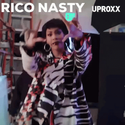 A Woman In A Zebra Print Jacket Is Making A Peace Sign GIF