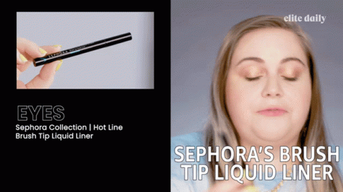 A Woman Is Applying Liquid Liner To Her Eyes GIF