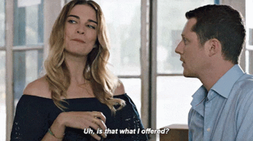 A Woman Is Asking A Man What He Offered GIF