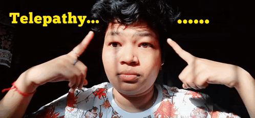 A Woman Is Covering Her Ears With Her Hands And The Word Telepathy Is Above Her Head GIF