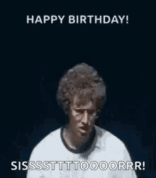 A Woman Is Covering Her Eyes With Her Hands And Saying `` Happy Birthday ! '' GIF