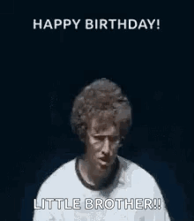 A Woman Is Covering Her Eyes With Her Hands And Saying `` Happy Birthday Little Brother '' . GIF