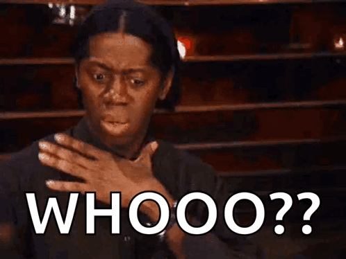 A Woman Is Covering Her Mouth With Her Hand And The Word Whooo Is Written On The Screen Behind Her GIF