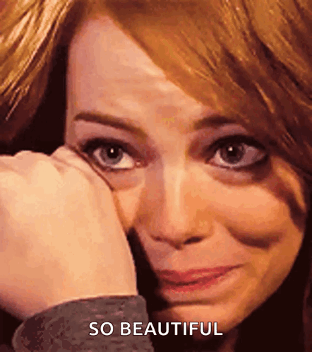 A Woman Is Crying And Covering Her Face With Her Hand And The Words So Beautiful Are Above Her GIF