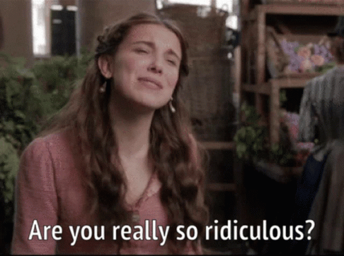 A Woman Is Crying With The Words Are You Really So Ridiculous Above Her GIF