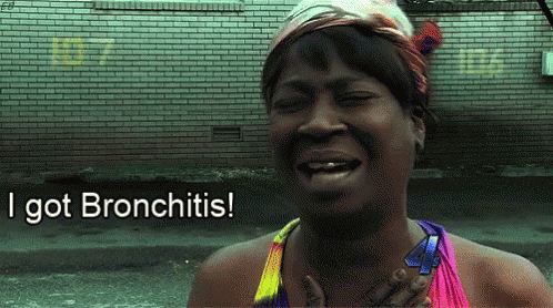 A Woman Is Crying With The Words " I Got Bronchitis " On The Bottom GIF