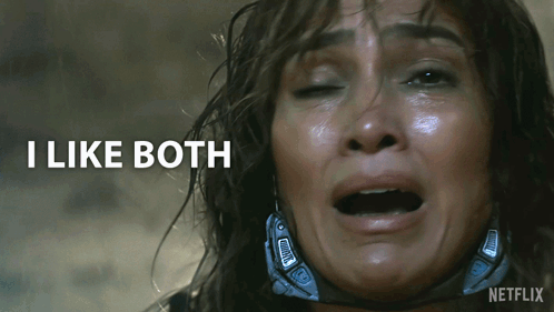 Crying Woman With I Like Both Behind GIF