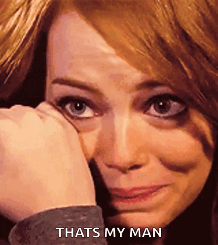 A Woman Is Crying With The Words That 'S My Man On The Bottom Right GIF