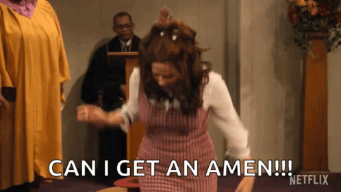 A Woman Is Dancing In A Church And Says Can I Get An Amen ! GIF
