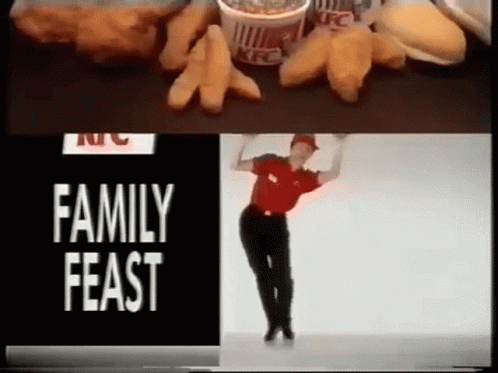 A Woman Is Dancing In Front Of A Kfc Chicken Nuggets Advertisement . GIF