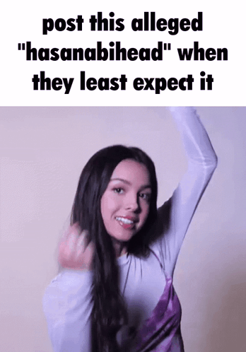 A Woman Is Dancing In Front Of A White Wall With The Words `` Post This Alleged Hasanabihead '' When They Least Expect GIF