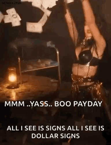 Woman Dancing With Falling Money GIF