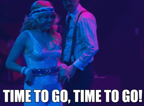 A Woman Is Dancing With The Words Time To Go On The Bottom GIF