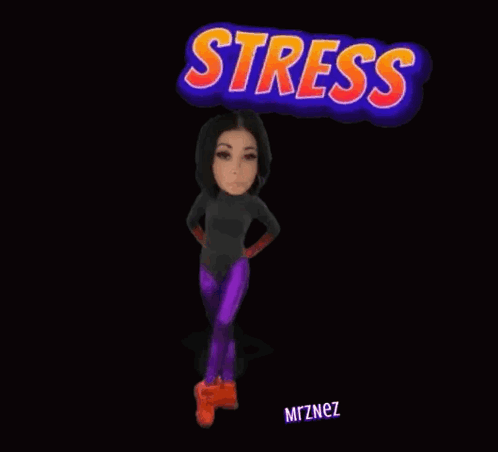 A Woman Is Doing A Split Under A Sign That Says " Stress " GIF