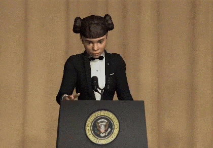 A Woman Is Giving A Speech At A Podium With The Seal Of The President Of The United States On It GIF