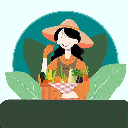 A Woman Is Holding A Basket Full Of Vegetables GIF