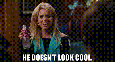 A Woman Is Holding A Bottle Of Soda And Says `` He Doesn 'T Look Cool '' . GIF