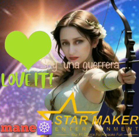 A Woman Is Holding A Bow And Arrow With A Star Maker Entertainment Logo GIF
