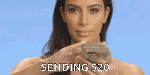 A Woman Is Holding A Bunch Of Money In Her Hands And Sending It . GIF