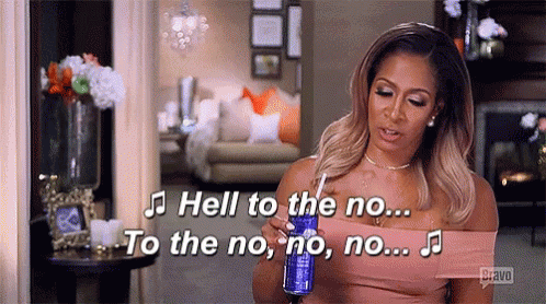 A Woman Is Holding A Can Of Soda And Saying `` Hell To The No ... To The No , No , No . '' GIF