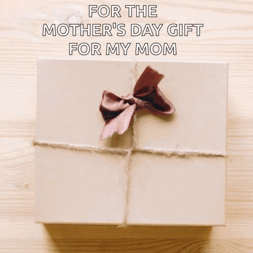 A Woman Is Holding A Gift Box With A Brown Bow On It . GIF