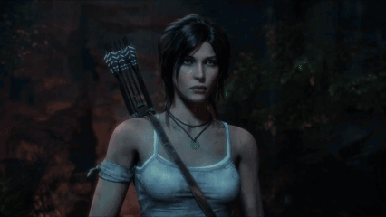 A Woman Is Holding A Gun And A Bow GIF