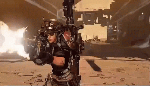 A Woman Is Holding A Gun In A Video Game And Shooting A Rifle . GIF