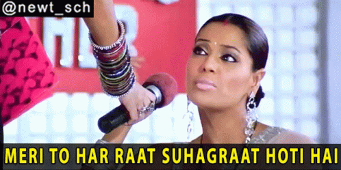A Woman Is Holding A Microphone With The Caption Meri To Har Raat Suhagraat Hoti Hai GIF