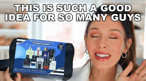 A Woman Is Holding A Sephora Favorites Cologne Sampler In Her Hand GIF