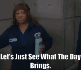 A Woman Is Holding A Spray Bottle With The Words Let 'S Just See What The Day Brings GIF