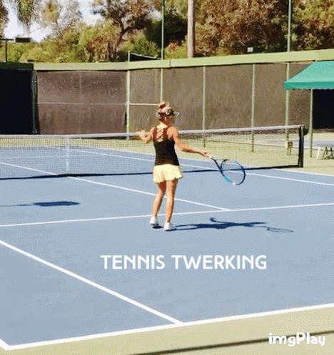 A Woman Is Holding A Tennis Racquet On A Tennis Court With The Words Tennis Twerking Above Her GIF