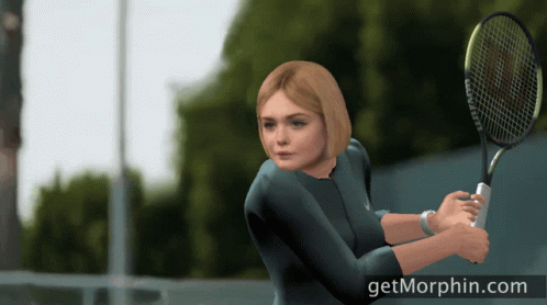 A Woman Is Holding A Wilson Tennis Racquet On A Court GIF