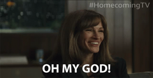 A Woman Is Laughing With The Words Oh My God On Her Face GIF