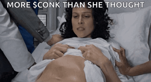 A Woman Is Laying In A Hospital Bed With The Words More $ Conk Than She Thought Above Her GIF