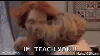 A Woman Is Laying On A Bed With A Dog And Says `` I 'Ll Teach You '' . GIF