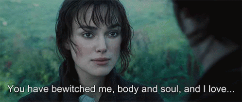 A Woman Is Looking At A Man With The Words " You Have Bewitched Me Body And Soul And I Love " Below Her GIF