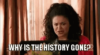A Woman Is Looking At A Tablet And Says `` Why Is The History Gone '' . GIF