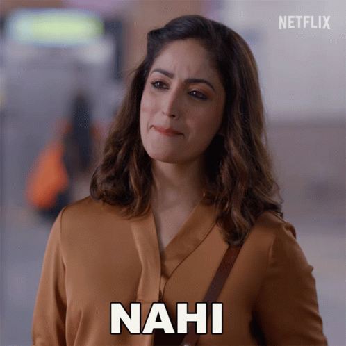 A Woman Is Making A Face And The Word Nahi Is On Her Shirt GIF