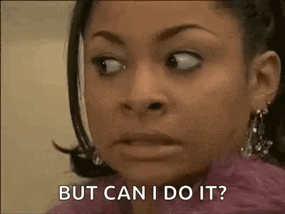 A Woman Is Making A Funny Face And Asking But Can I Do It ? GIF