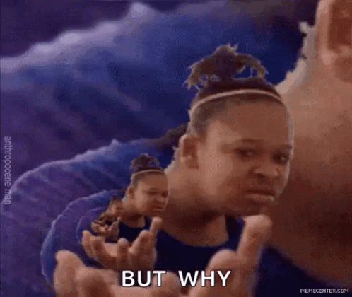A Woman Is Making A Funny Face And Says But Why GIF